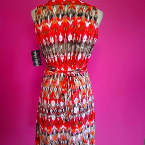 Nina Leonard Orange Multicolor Beaded Summer Dress (Size Small) (NWT!) - Picture 4 of 9
